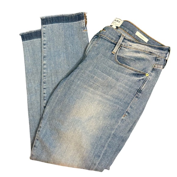 FRAME Le Garcon Mid Rise Relaxed Straight Leg Released Raw Hem Blue Jean Size 31 - Picture 5 of 13